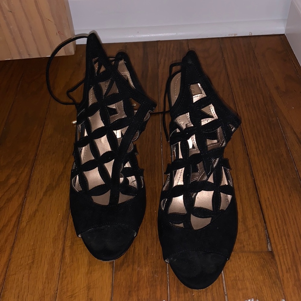 Black velvet material heels